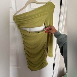 Oh Polly One-Shoulder Dress in Olive